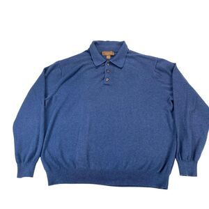 Tasso Elba Light Sweater Men Large Navy Knitted Cotton Long Raglan Sleeve